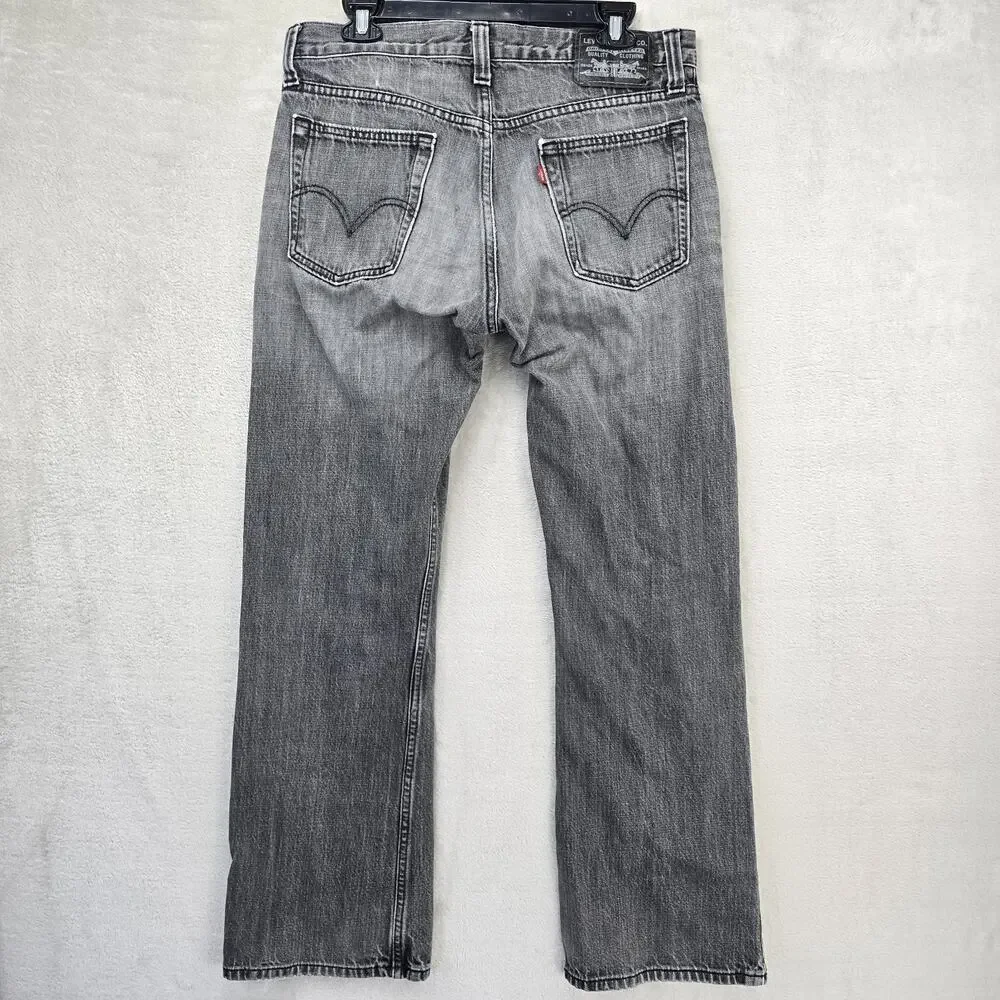 VTG Levis 527 Low Bootcut Jeans Mens 34x32 Faded Black Gray Denim Whiskers Y2K