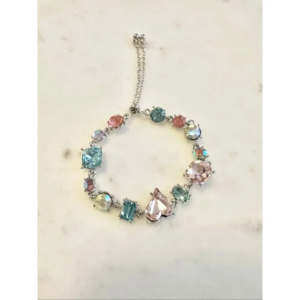 Iridescent pink and blue rhinestone toggle friendship bracelet
