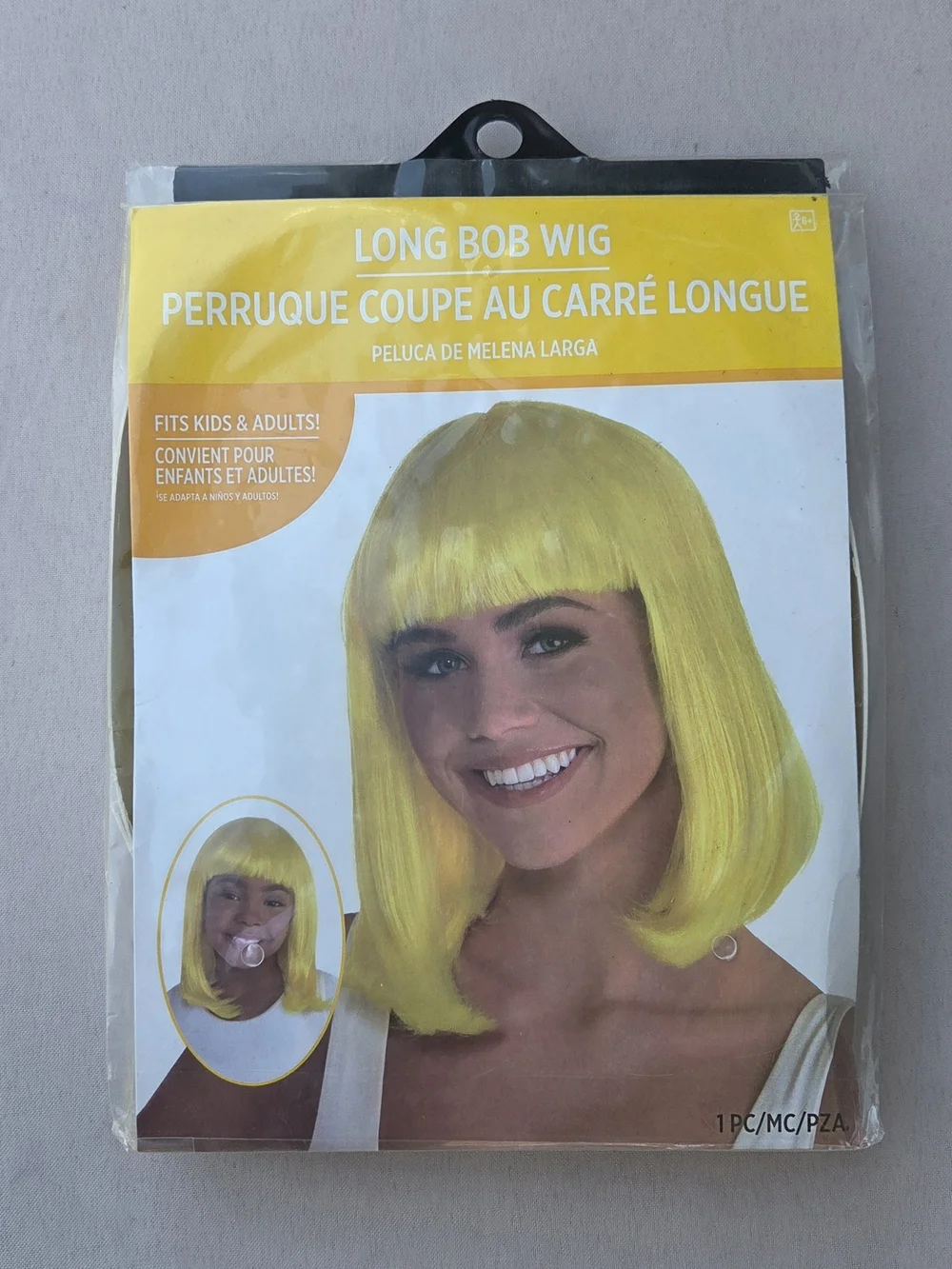 NWT Amscan Yellow Long Bob Costume Wig with Bangs Unopened