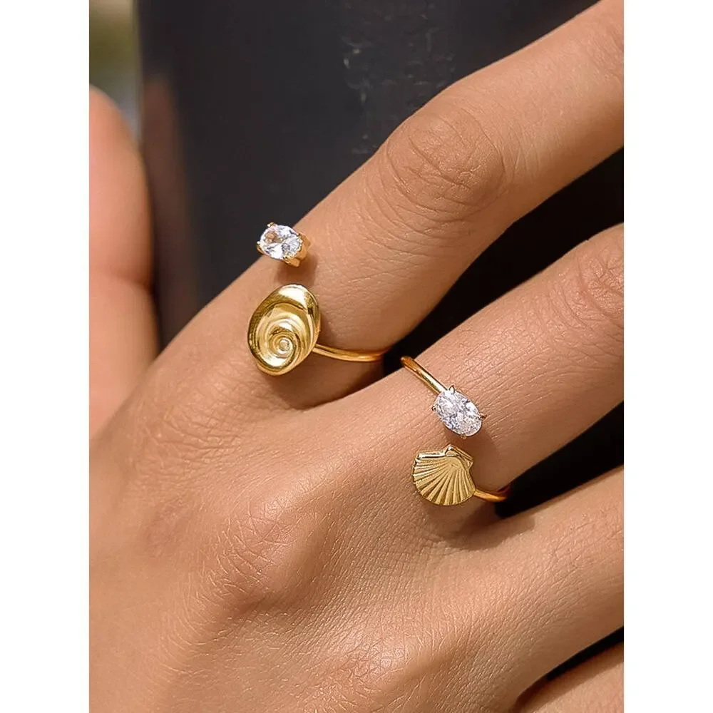 Lumirae 18K Gold Non-Tarnish Shell CZ Open Ring