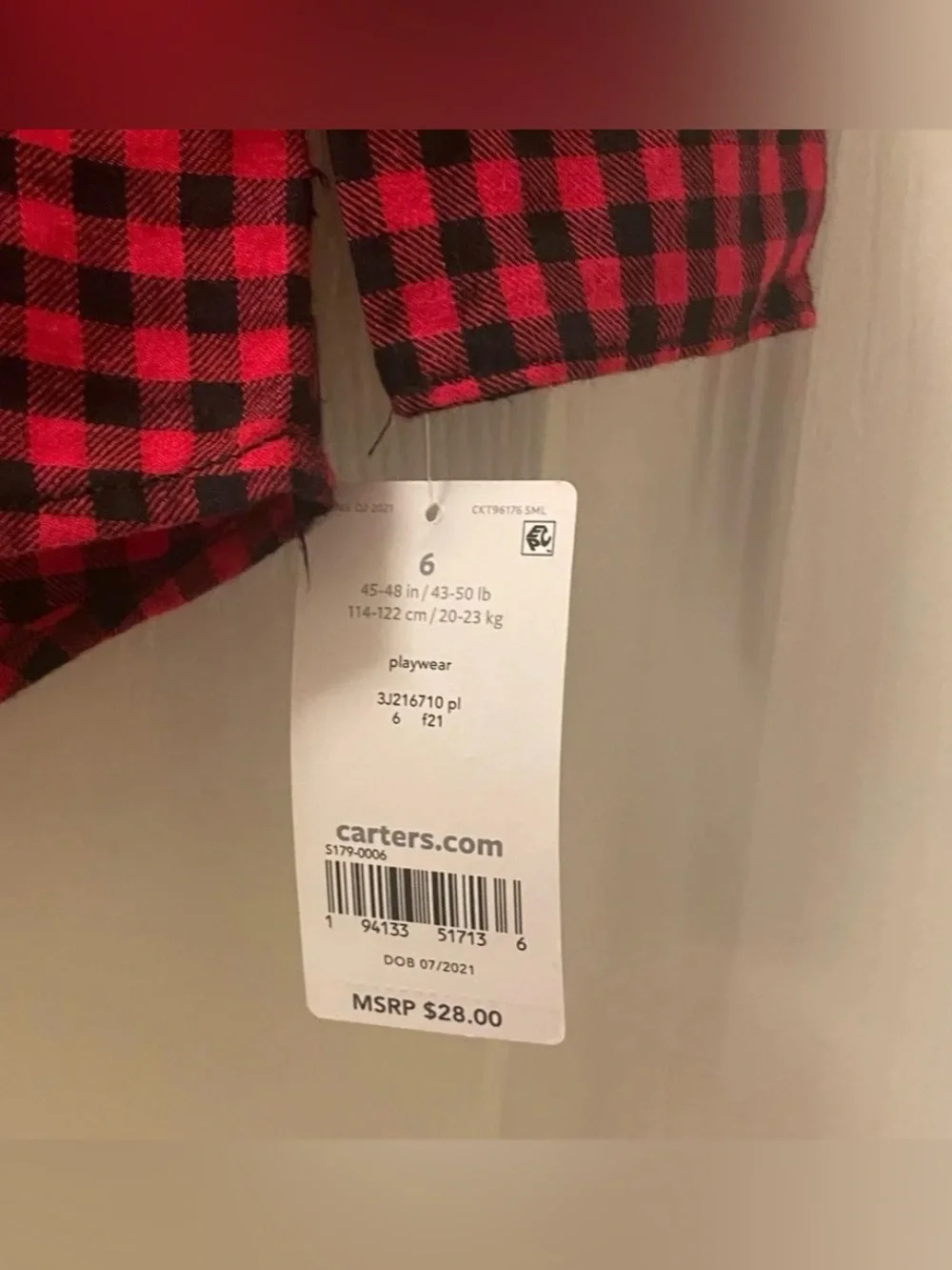 Carter's Boy’s Red and Black Plaid Button-Down Shirt