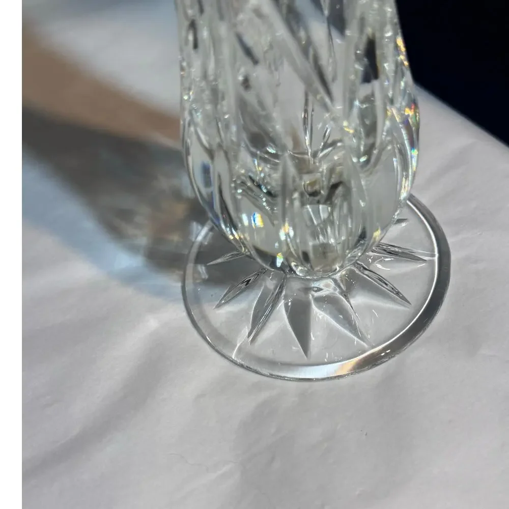 Cut Crystal Vase Clear Glass Flared Rim Starburst Base Vintage Style 8 Inch
