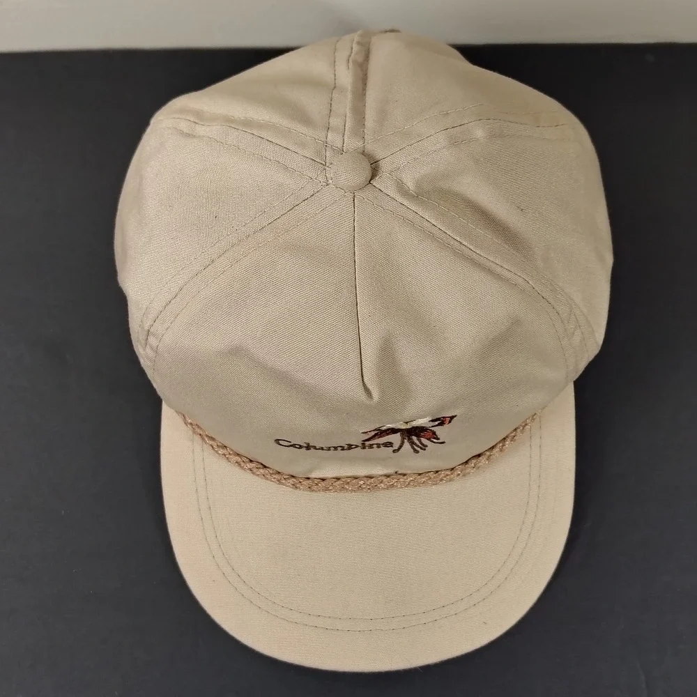 VINTAGE Imperial Headwear Hat Cap Strap Back Tan Columbine Flower Logo Mens