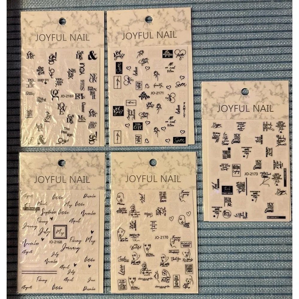 NEW Joyful Nail 5 Sheets of Black‎ & White Design Nail Art Decals