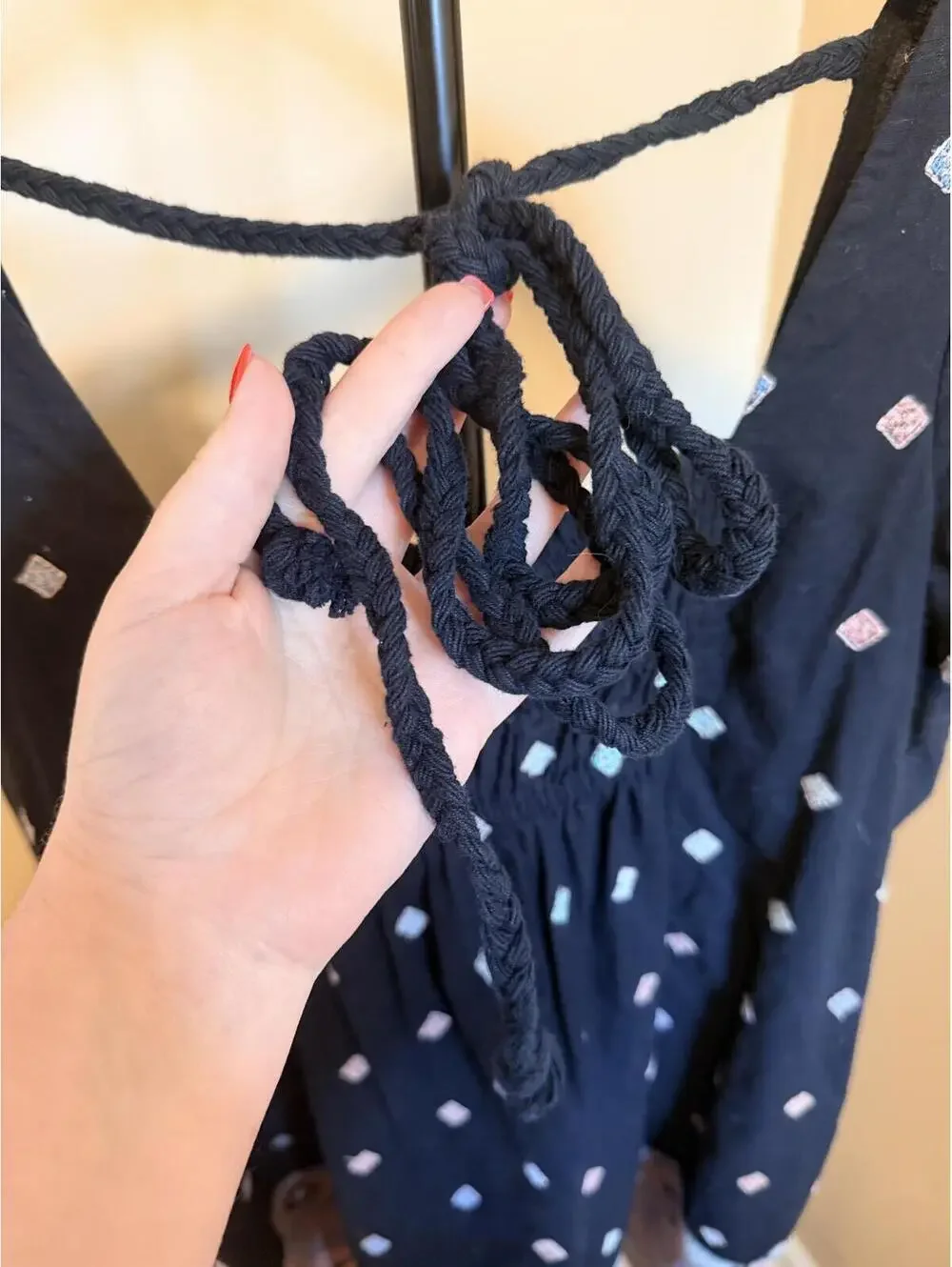 Free People Embroidered Boho Peasant Top Black Pink Geometric Dress Size L