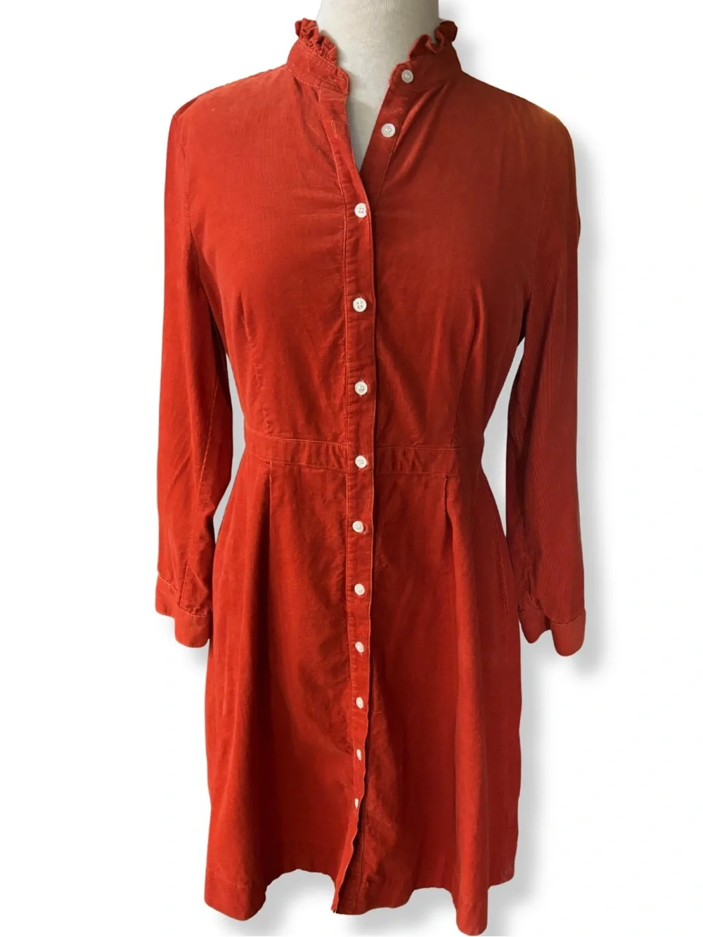 J.Crew Ruffle Collar Corduroy Shirt Dress Orange Size 8 Cotton