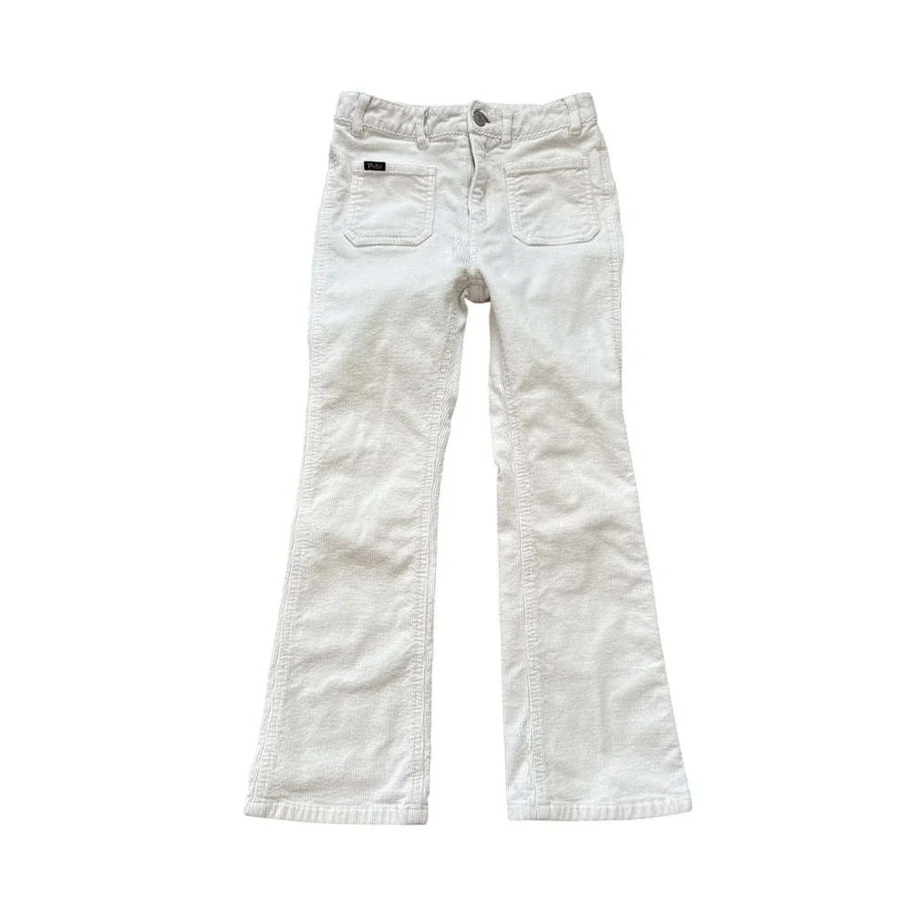 Polo‎ Ralph Lauren Corduroy Pants Kids Cream White Flared Vintage Style SIZE 8