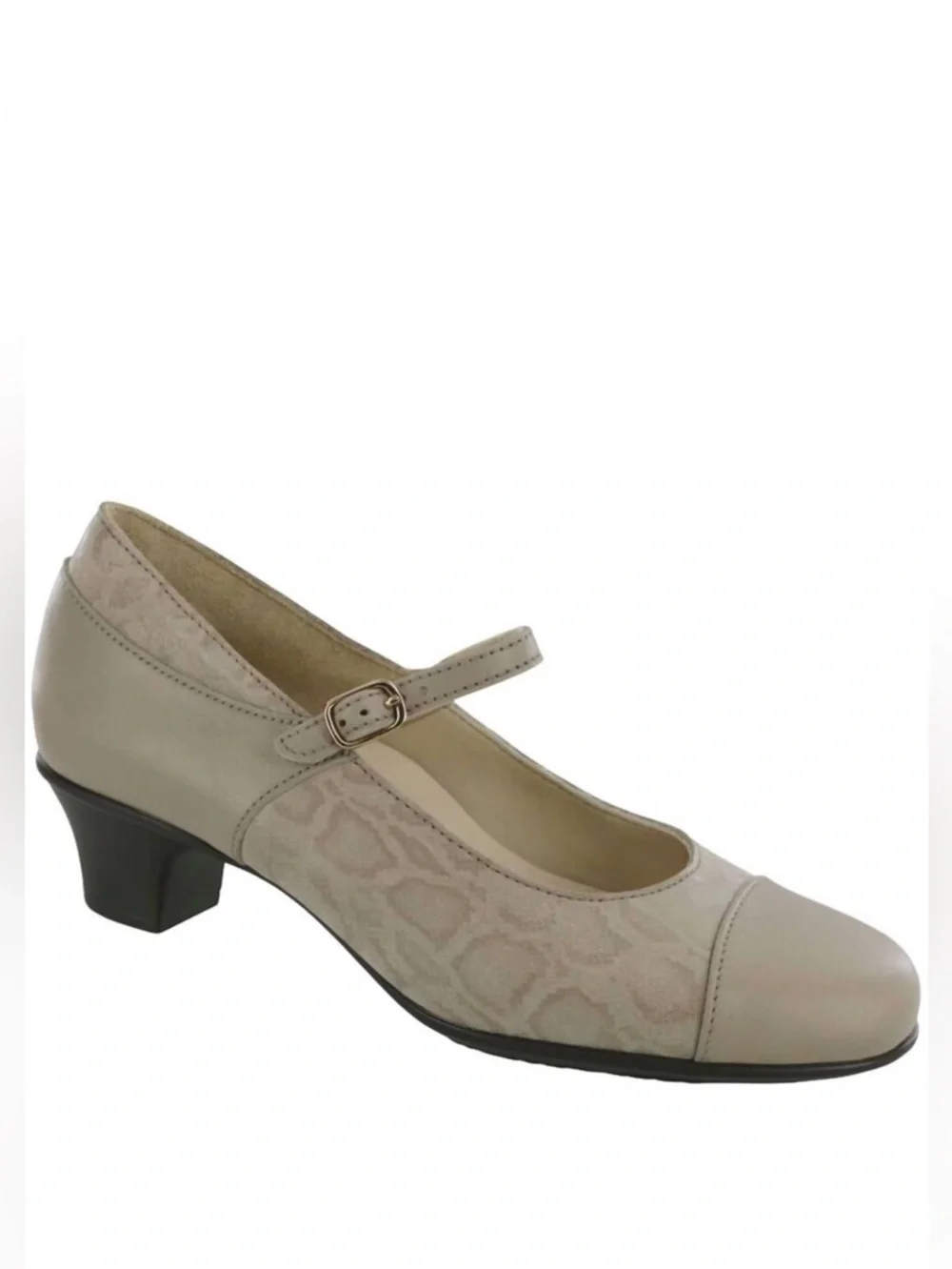 SAS Isabel Mary Jane Heels Taupe Snake Leather Pumps Size 8.5 Wide