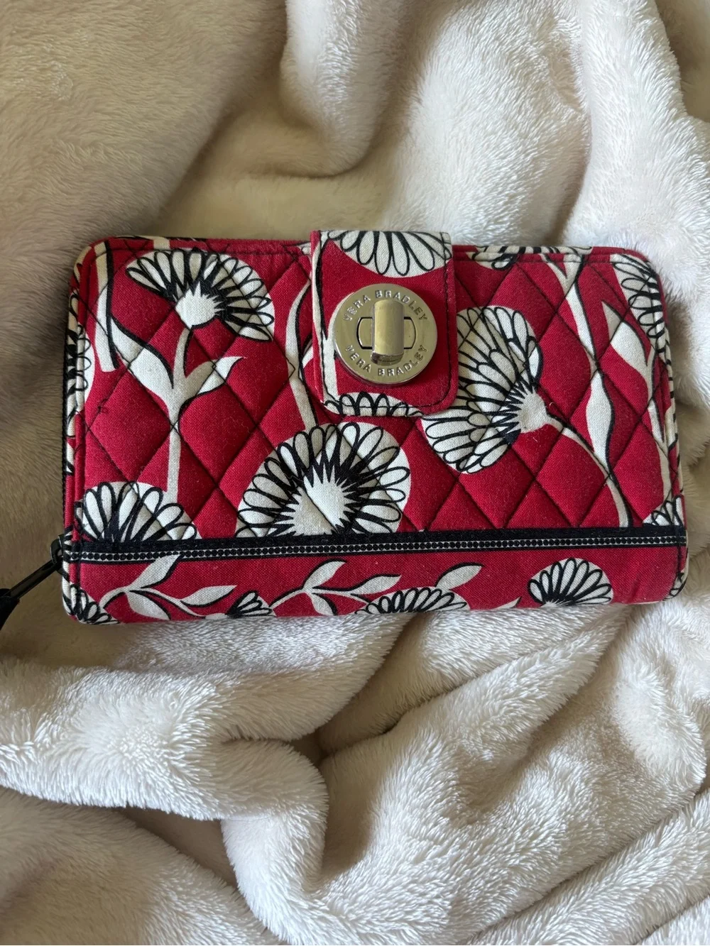 Vera Bradley Red Quilted Floral Zip-Around Wallet