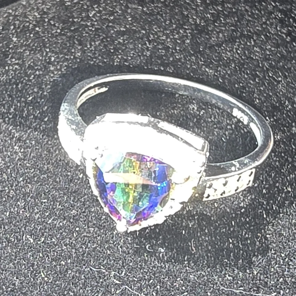 Mystic Topaz Rainbow Trilliant (Trillion) Cut 925 Sterling Silver Ring Pave