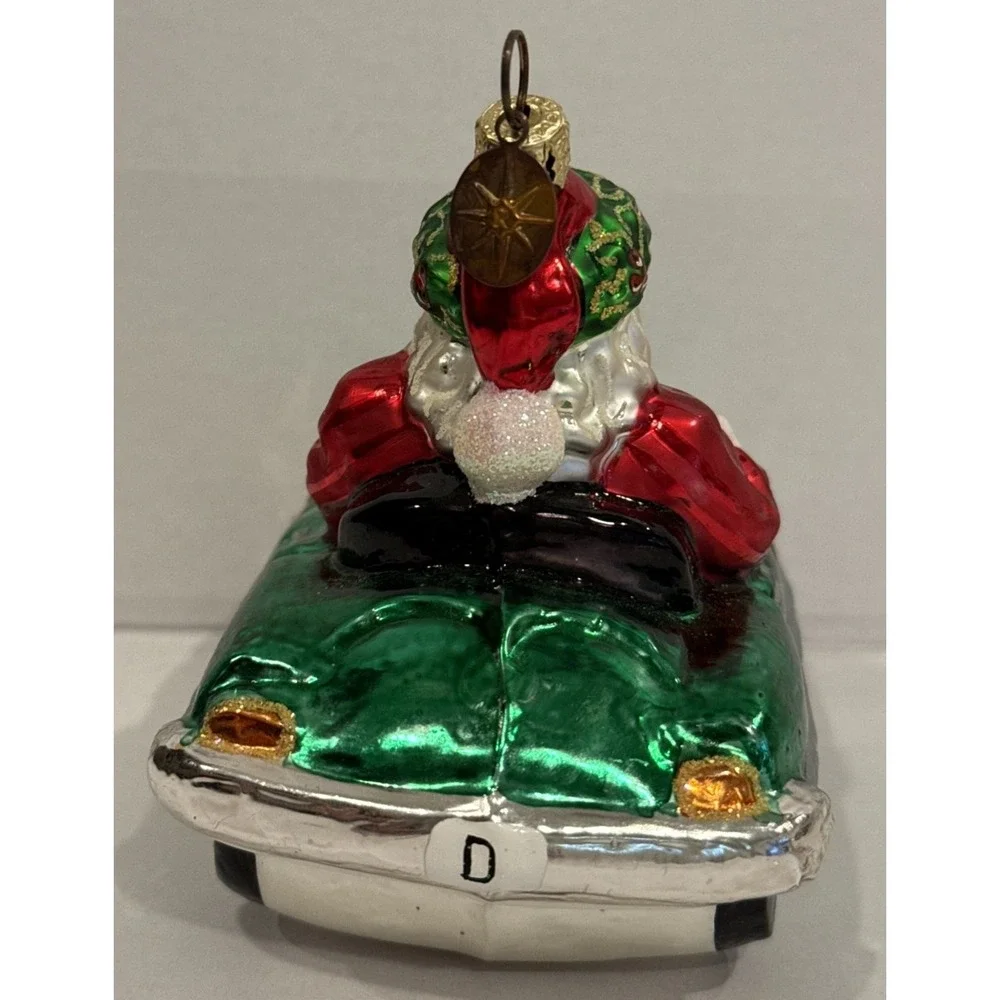 Radko Santa Claus Holly Trim Hat in Green Convertible‎ Car Christmas Ornament