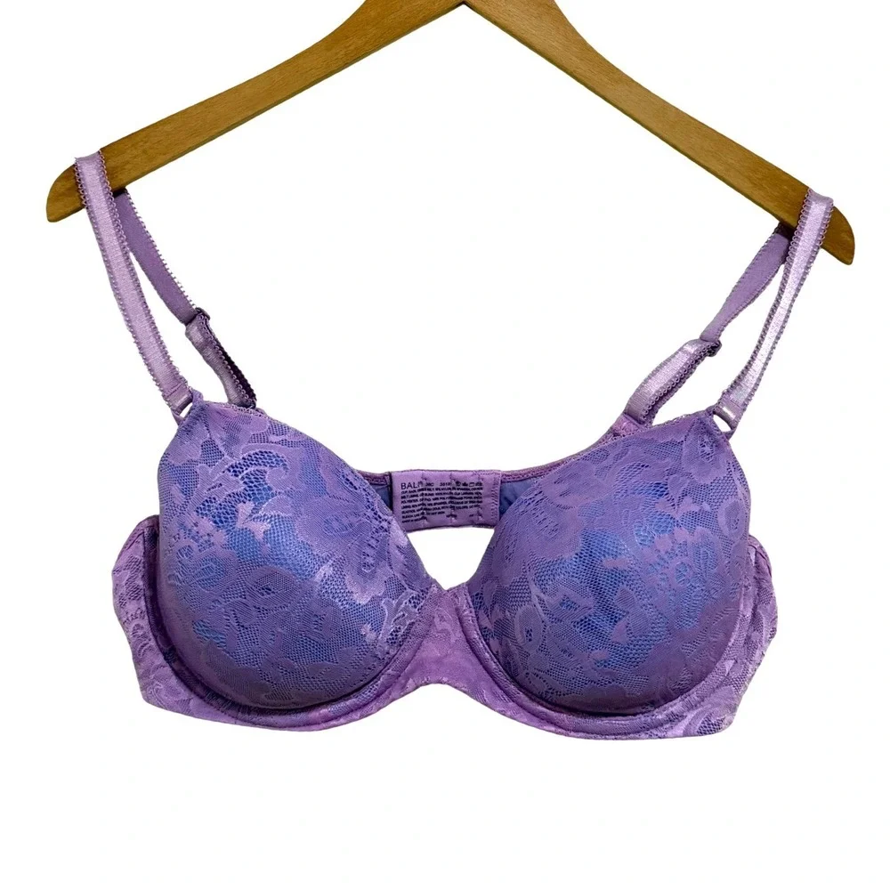 Bali‎ Lace Desire Underwire Bra 38C Purple Blue Floral Lace Padded Sexy Cute