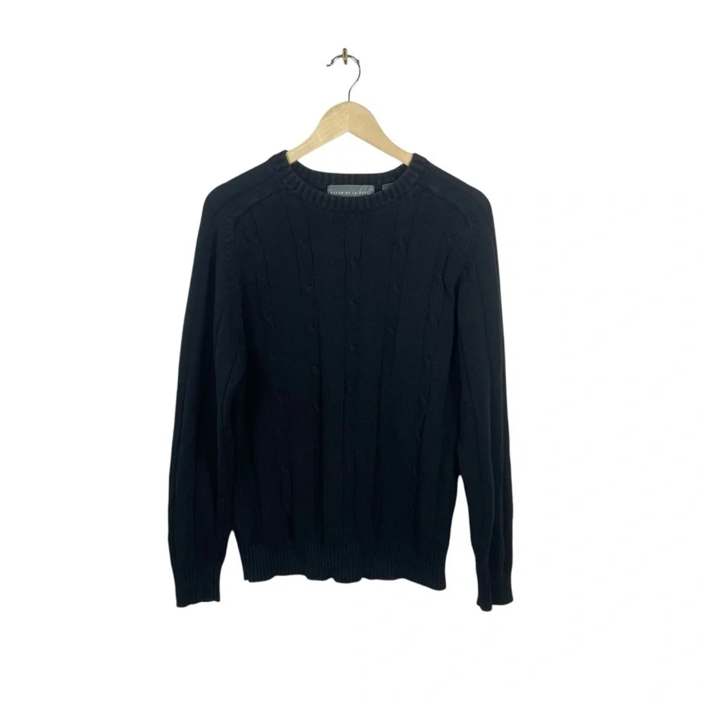 Oscar De La Renta Men’s Cable Knit Crewneck Sweater in Black Size L