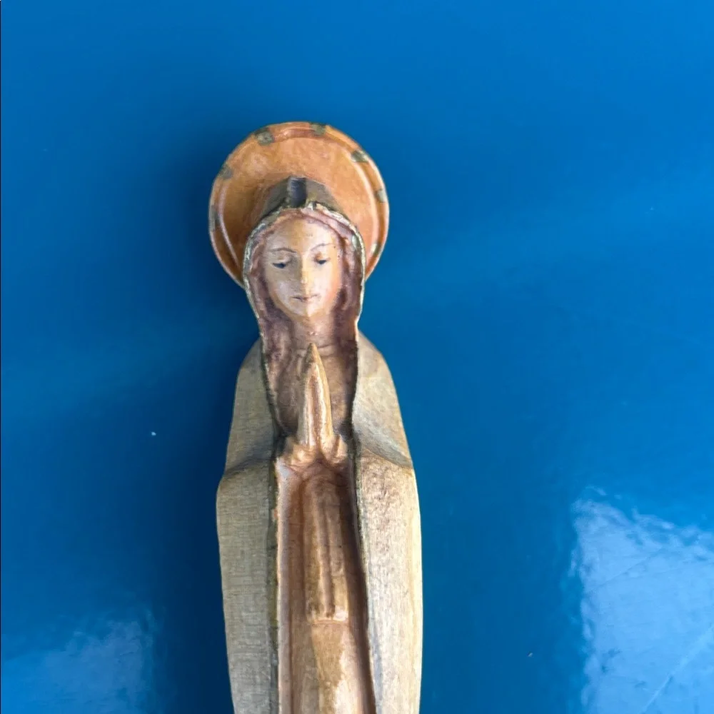 Vintage Hand Carved Wood Virgin Mary Statue