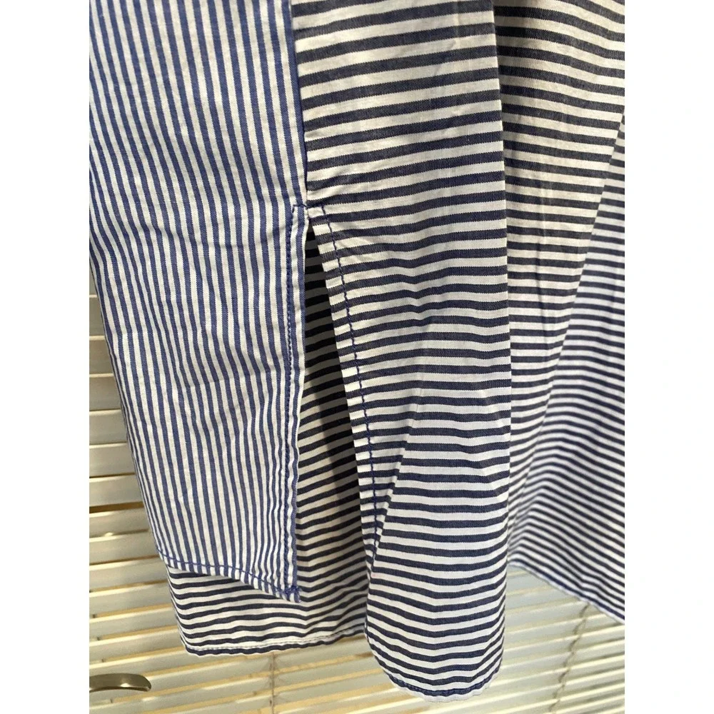Free People Striped Button Down Shirt Oversized Blue White Long‎ Sleeve Size S