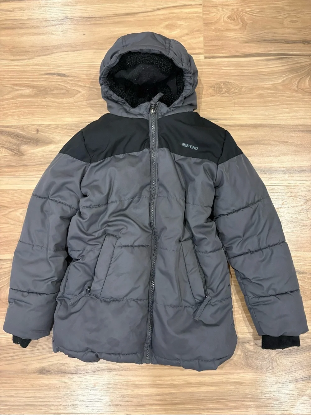 Kids' Land’s End Gray Hooded Puffer Jacket -