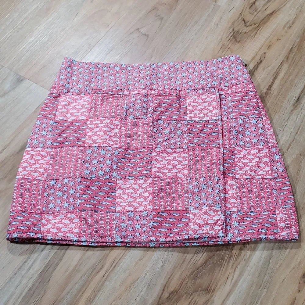 ☔️🔹️Vineyard Vines Pink & Blue Nautical Patchwork Wraparound Skirt Size 4
