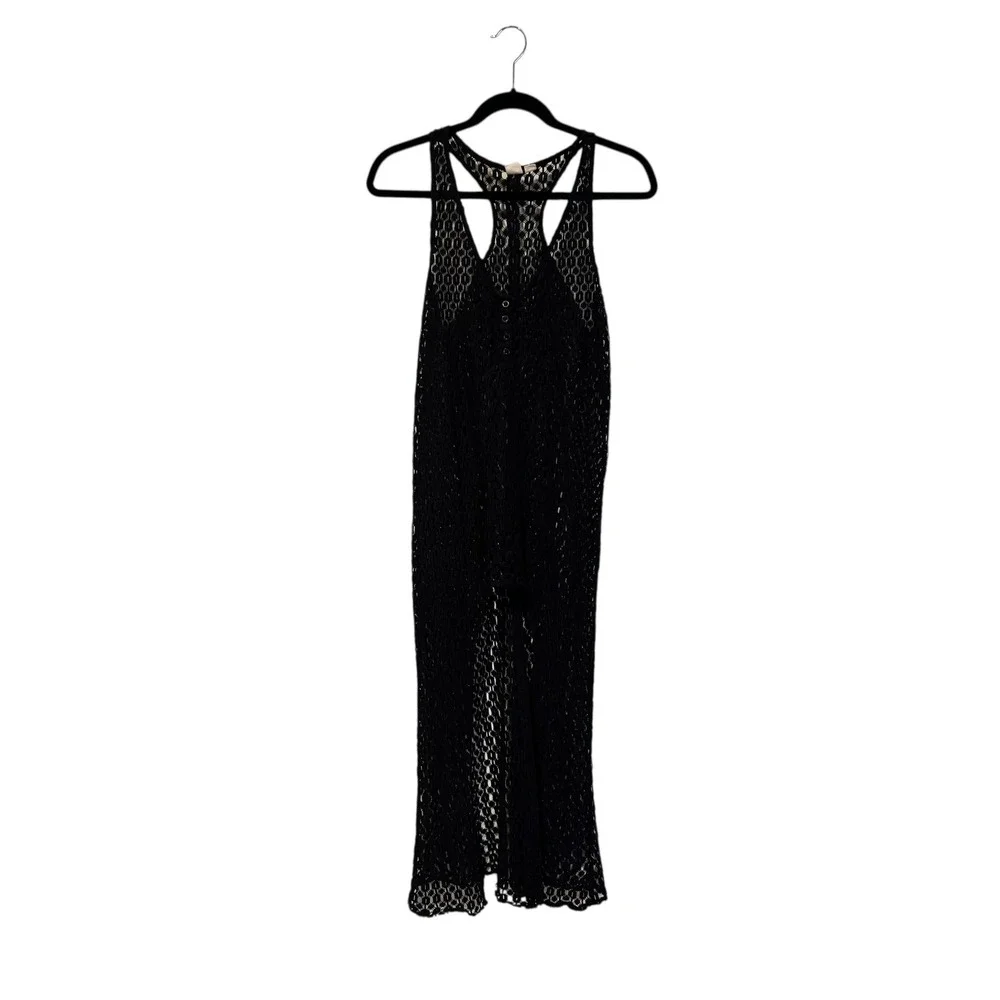 Roxy Black Crochet Knit Maxi Dress Cover Up Sheer Beach Vacation‎ Y2K Whimsygoth