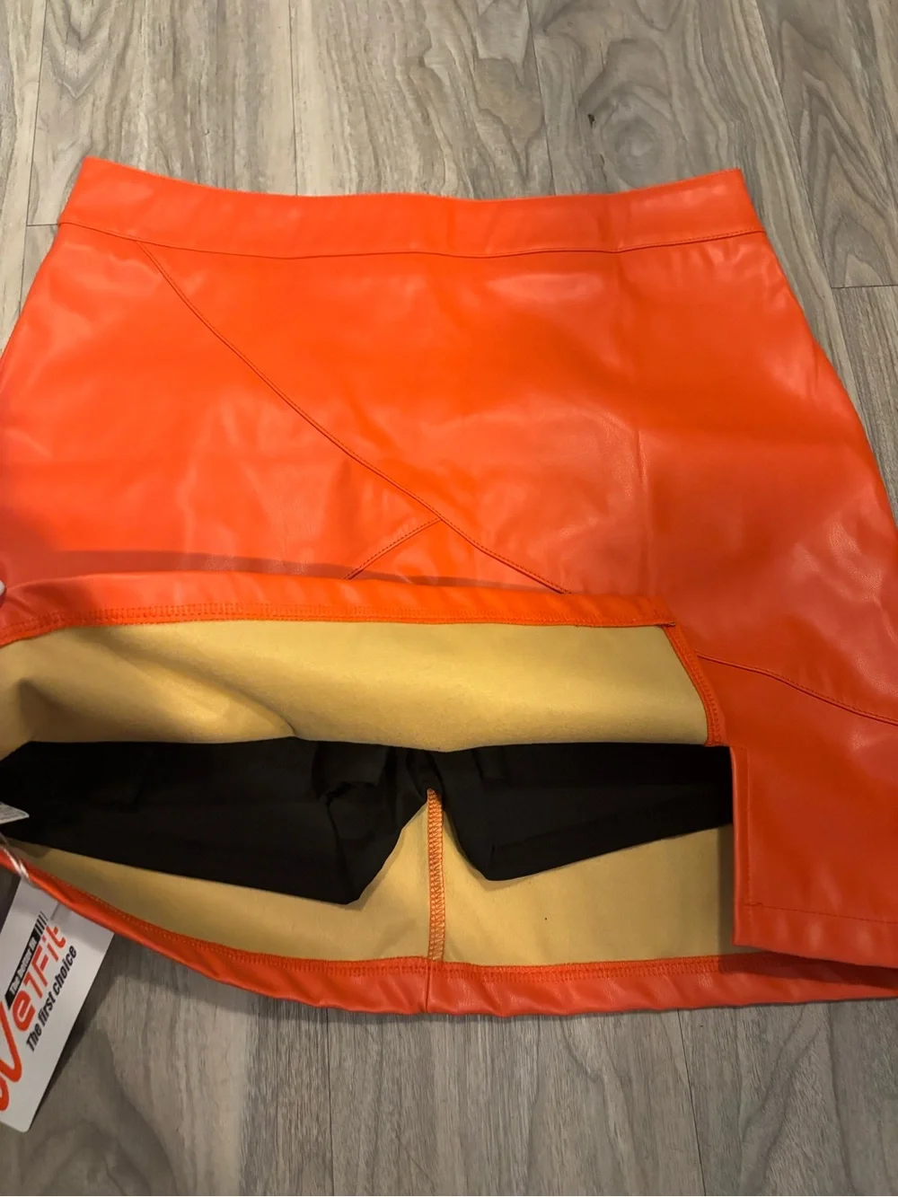 VETTA Bright Orange Faux Leather Mini Skirt