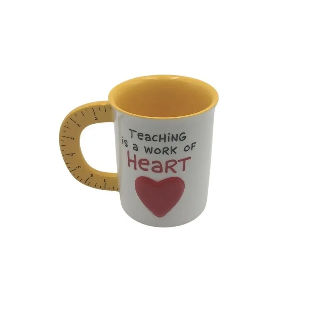 Enesco Teacher Appreciation Mug Yellow Sculpted Ruler‎ Handle