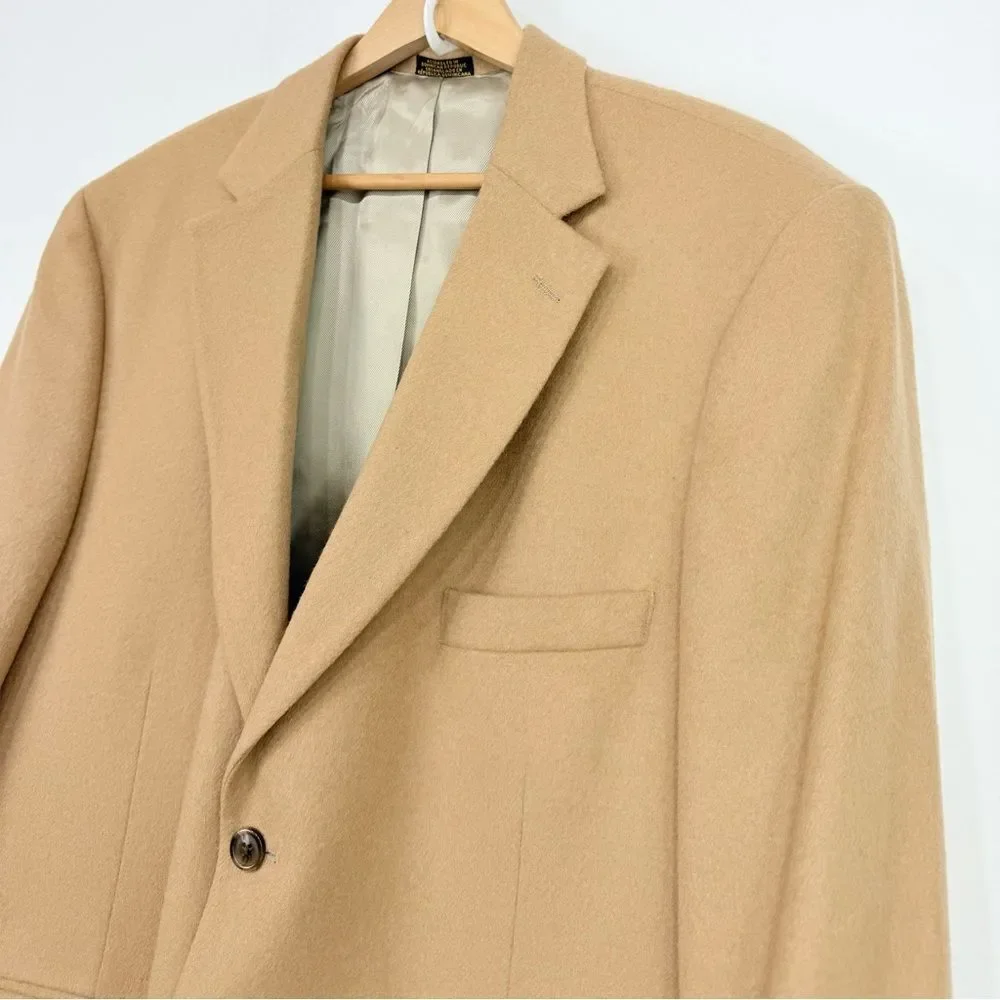 Stafford Tan Camel Hair Wool Double Button Blazer Suit Coat