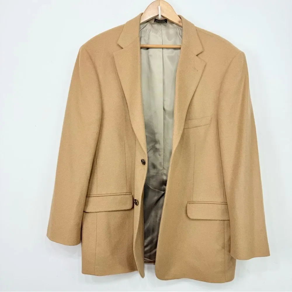 Stafford Tan Camel Hair Wool Double Button Blazer Suit Coat