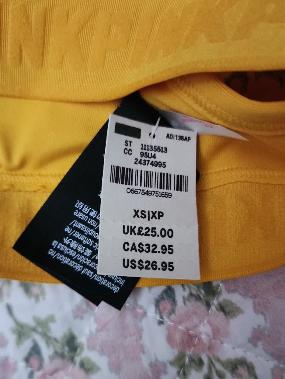 NWT PINK Ultimate Yellow Embossed Logo Crop Sports Bra XS XP