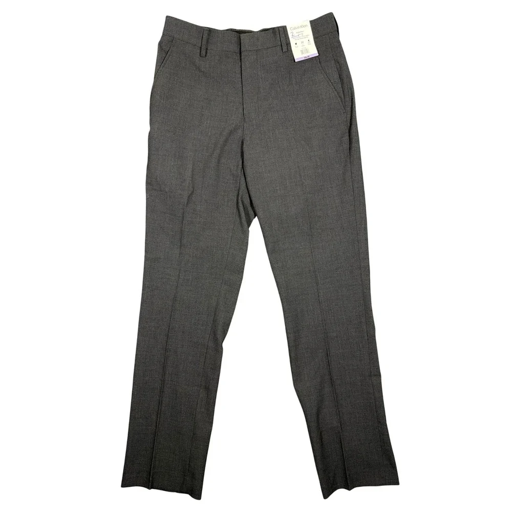 Calvin Klein Men Slim Fit Dress Pants Gray 30x30 Four-Way Stretch Flex Waistband