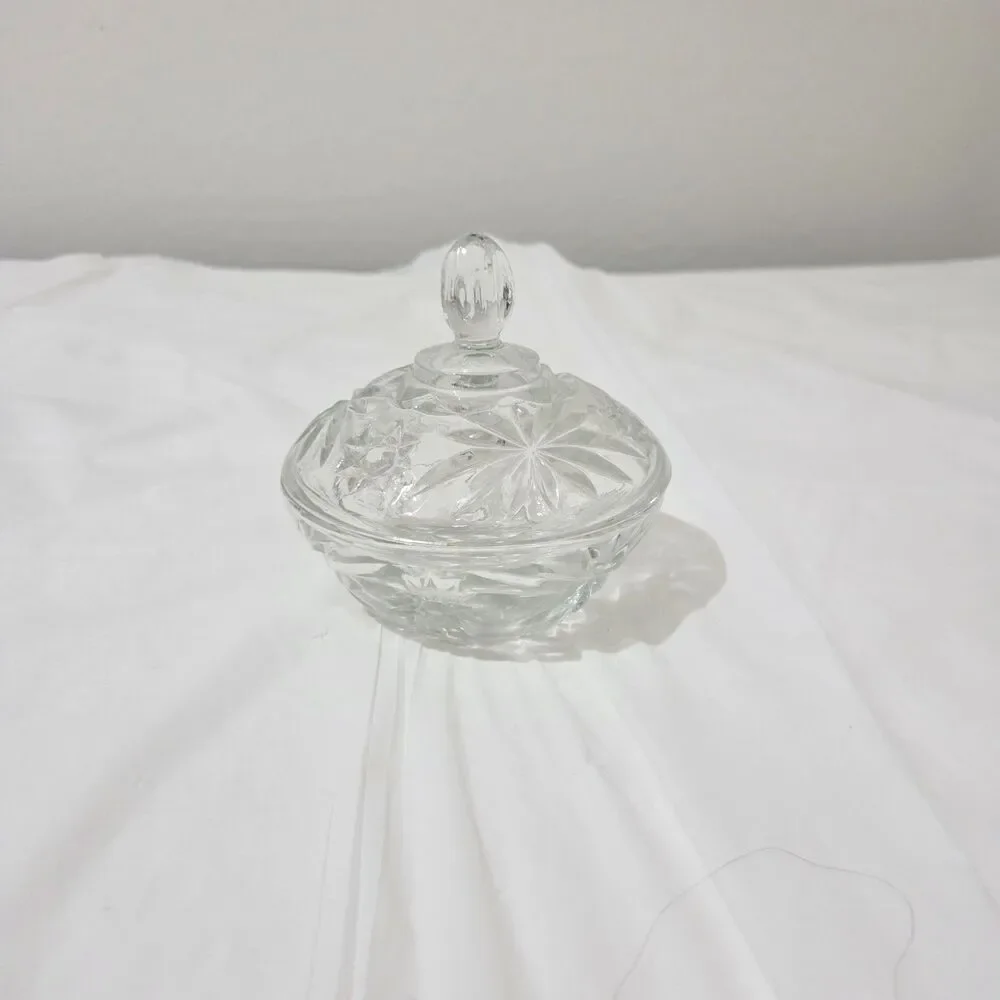 Vintage Anchor Hocking Prescut Star of David Covered Candy Dish Glass Lid