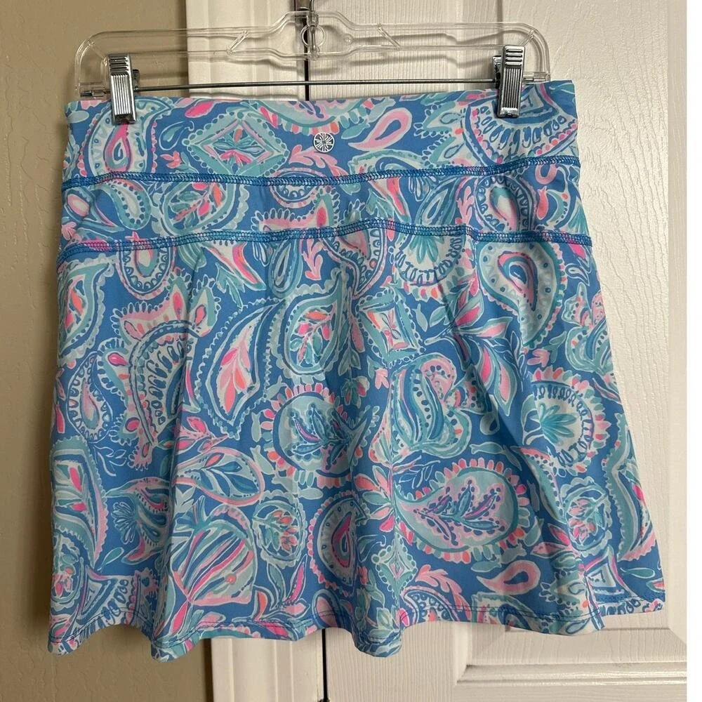 Lilly Pulitzer Blue Paisley Print Skort with Pink Accents