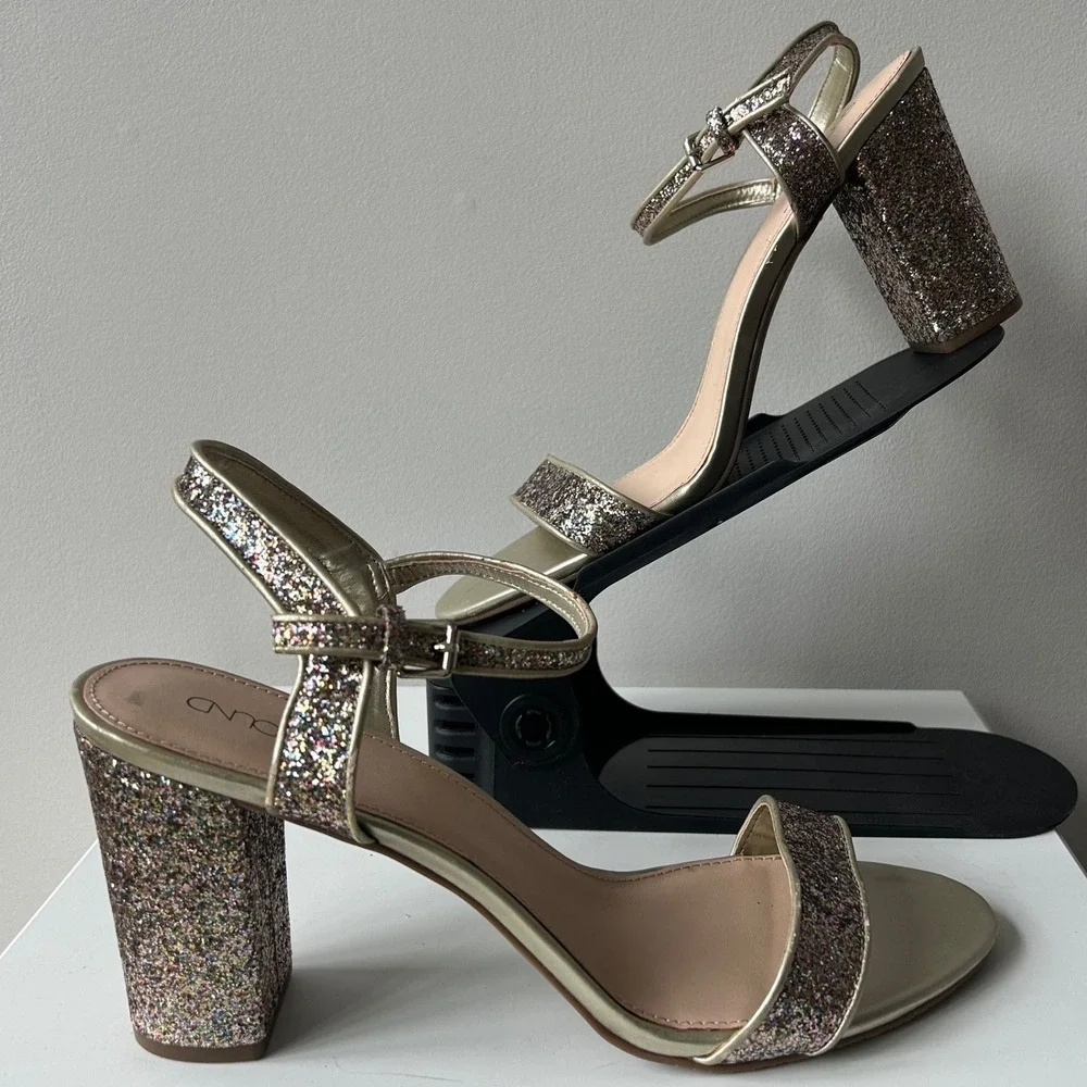 Abound Glitter Block Heel Sandals 12M Gold Colorful Sparkle Party Wedding Glam‎