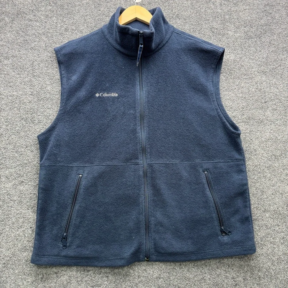 Columbia Steens Mountain Fleece Vest‎ Mens L Navy Blue Sleeveless Outdoor Fleece