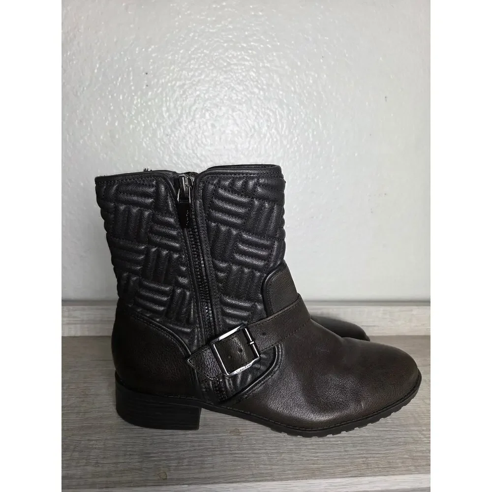 CALVIN KLEIN Sz 10 Quilted Leather Moto Ankle Women's Boots Black‎ Rauline