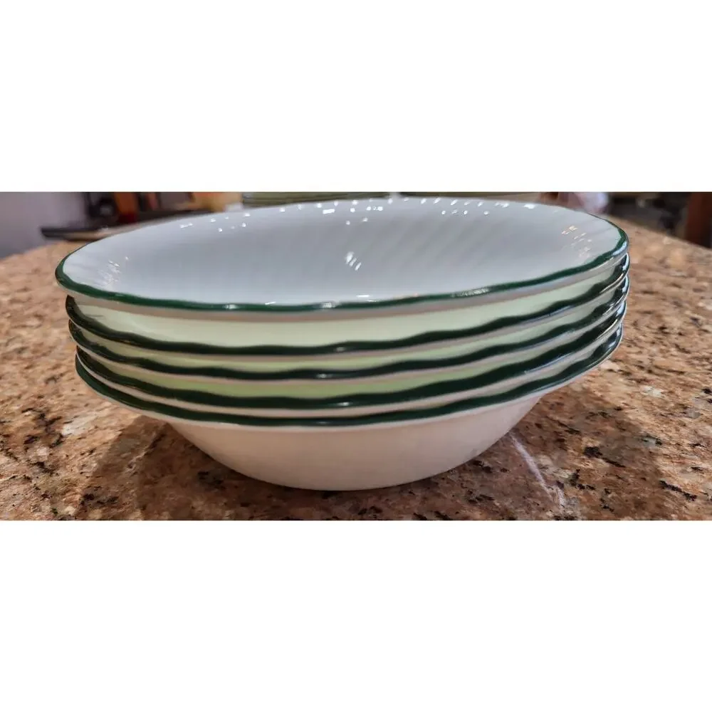 Set of 5: Corelle Callaway Ivy Soup Salad Bowls White Green Rim