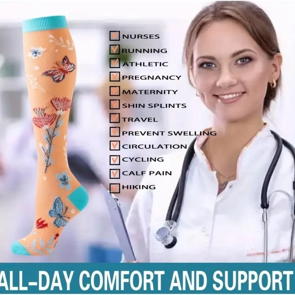 Unisex 20-30 mmHg Compression Socks L/XL Medical Butterflies‎ Gardencore 2 Pairs