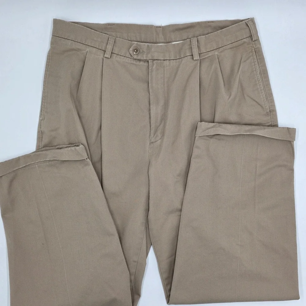 Savane Men Pleated Khaki Cotton Twill Pants Size‎ 38x30 Casual Business Classic
