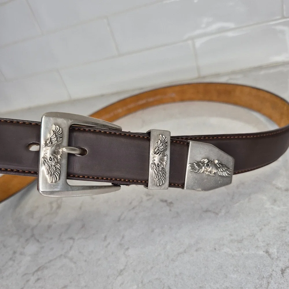 American Eagle Belt Embossed Eagle USA XL Brown Mens