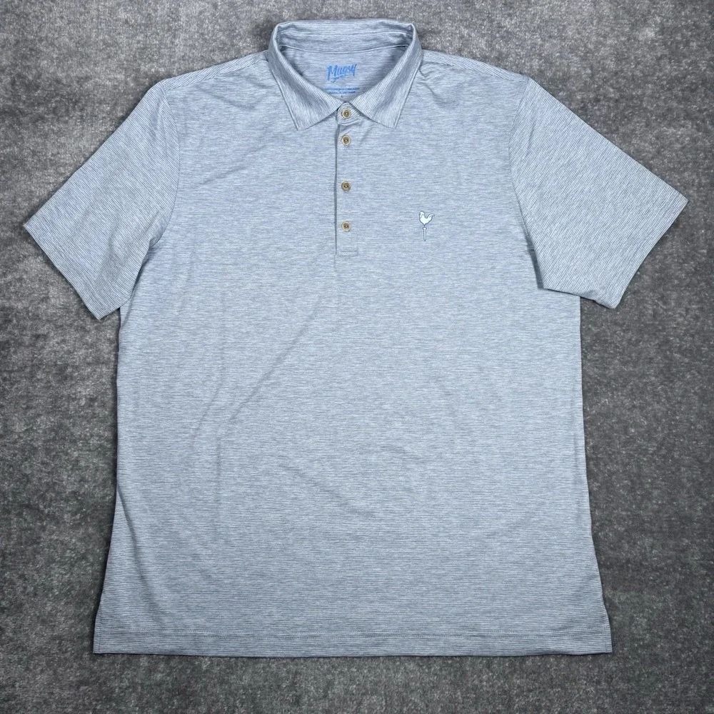 Mugsy‎ Polo Shirt Men's Large Gray Striped Short Sleeve Golf Performance