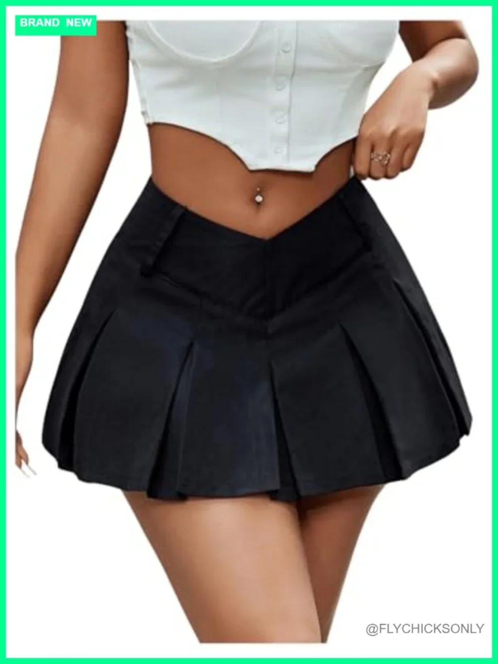 Flared Pleated Low Rise Mini Skirt with Side Zipper