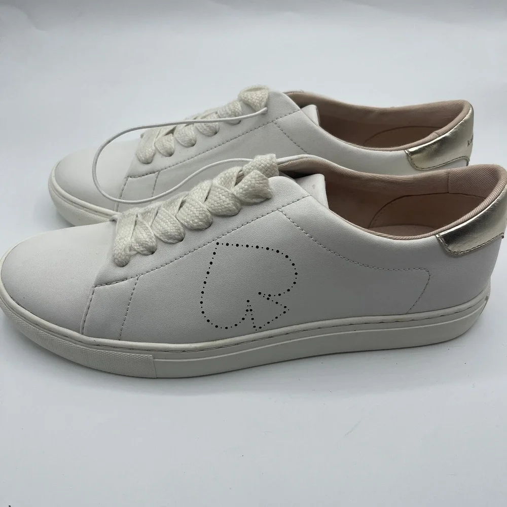 Kate Spade Angelise White Leather Sneakers Womens 10 B Lace Up Shoes‎ Spade