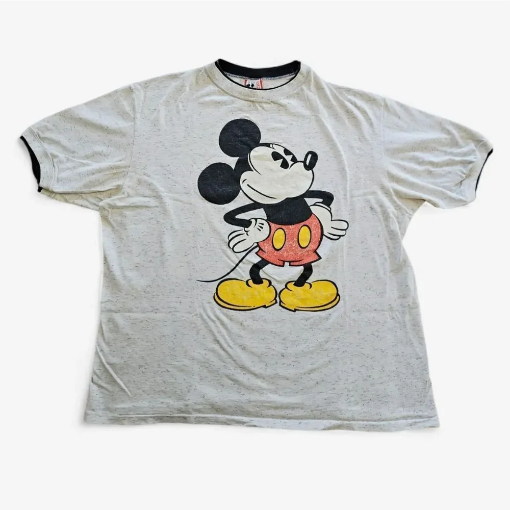 Vintage Disney Mickey Mouse Classic Short Sleeve Ringer Graphic Tee T-Shirt OS