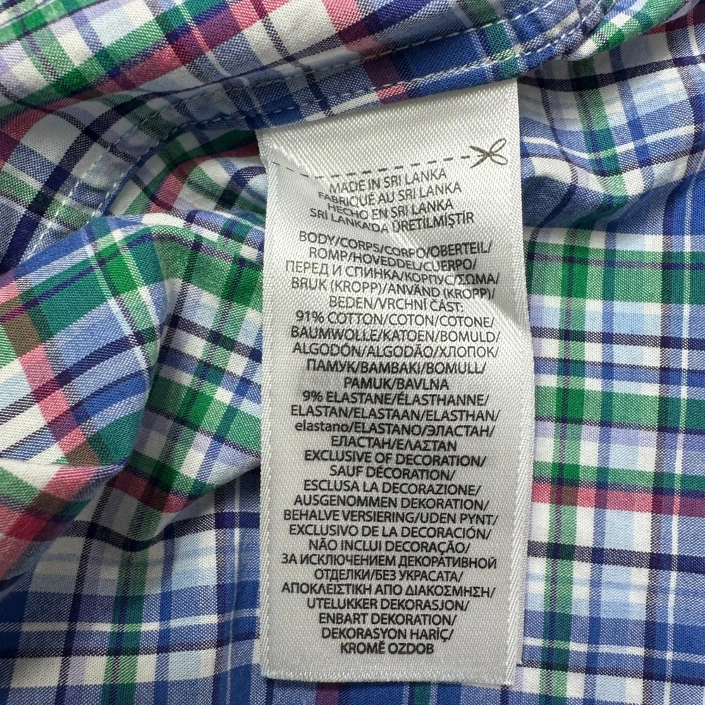 Polo Ralph Lauren Mens Plaid Slim Fit‎ Shirt Blue Green Pink Size M 15.5 Stretch