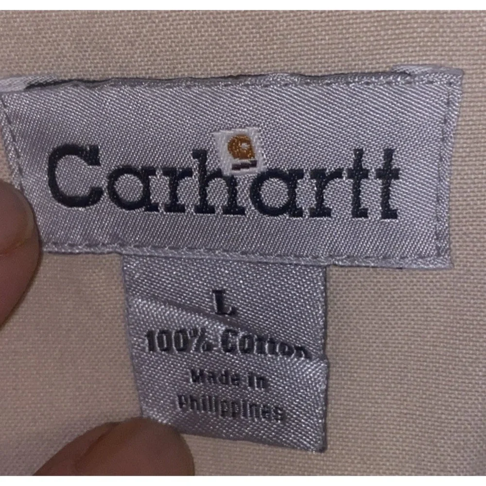 Vintage Carhartt S135 Pearl Snap Shirt Natural Chambray Western 2008 Mens Size L