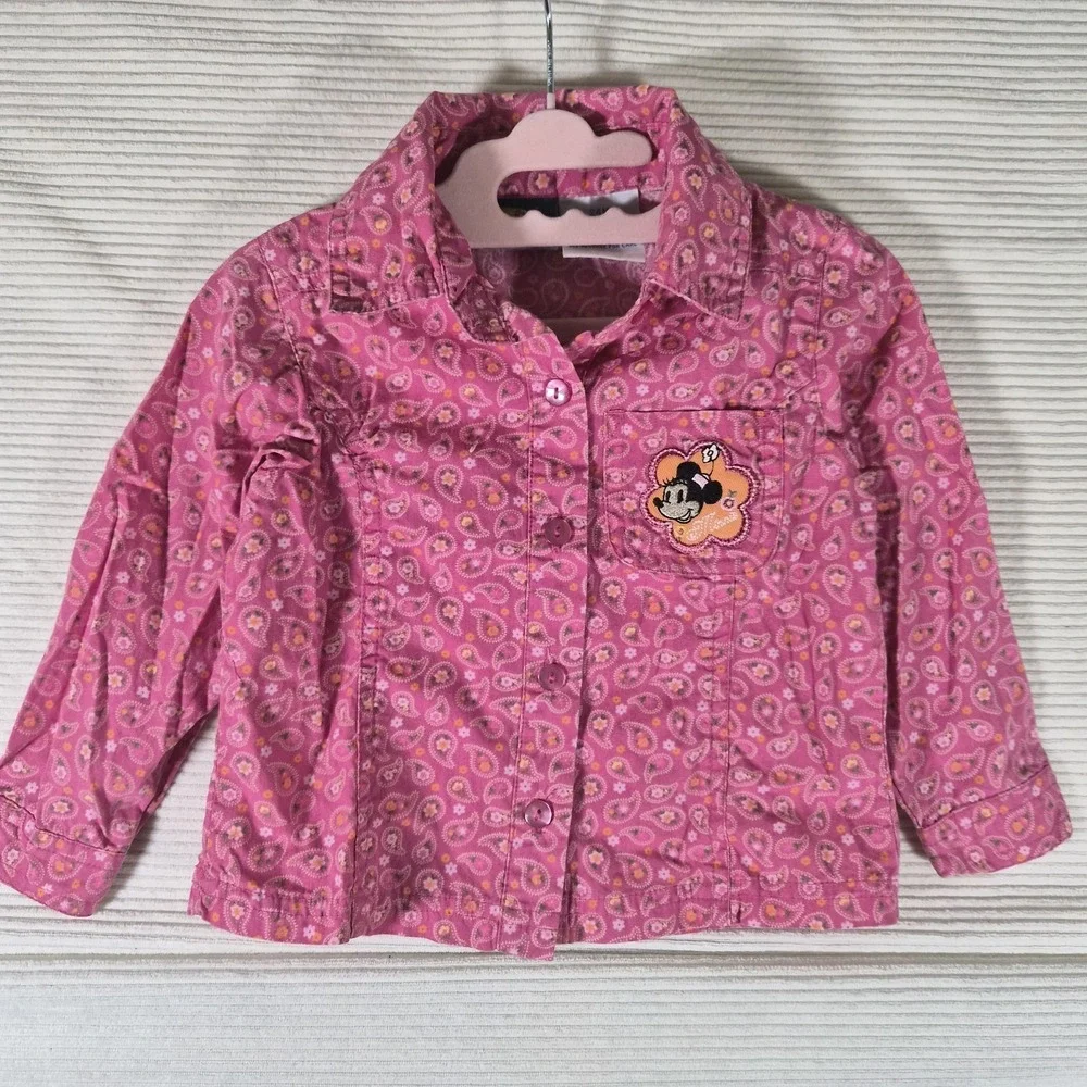 Vintage Disney Minnie Mouse Toddler Girl Button Up Shirt Pink‎ Paisley 24M Y2K