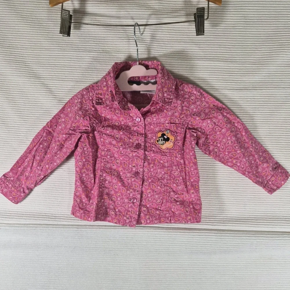Vintage Disney Minnie Mouse Toddler Girl Button Up Shirt Pink‎ Paisley 24M Y2K
