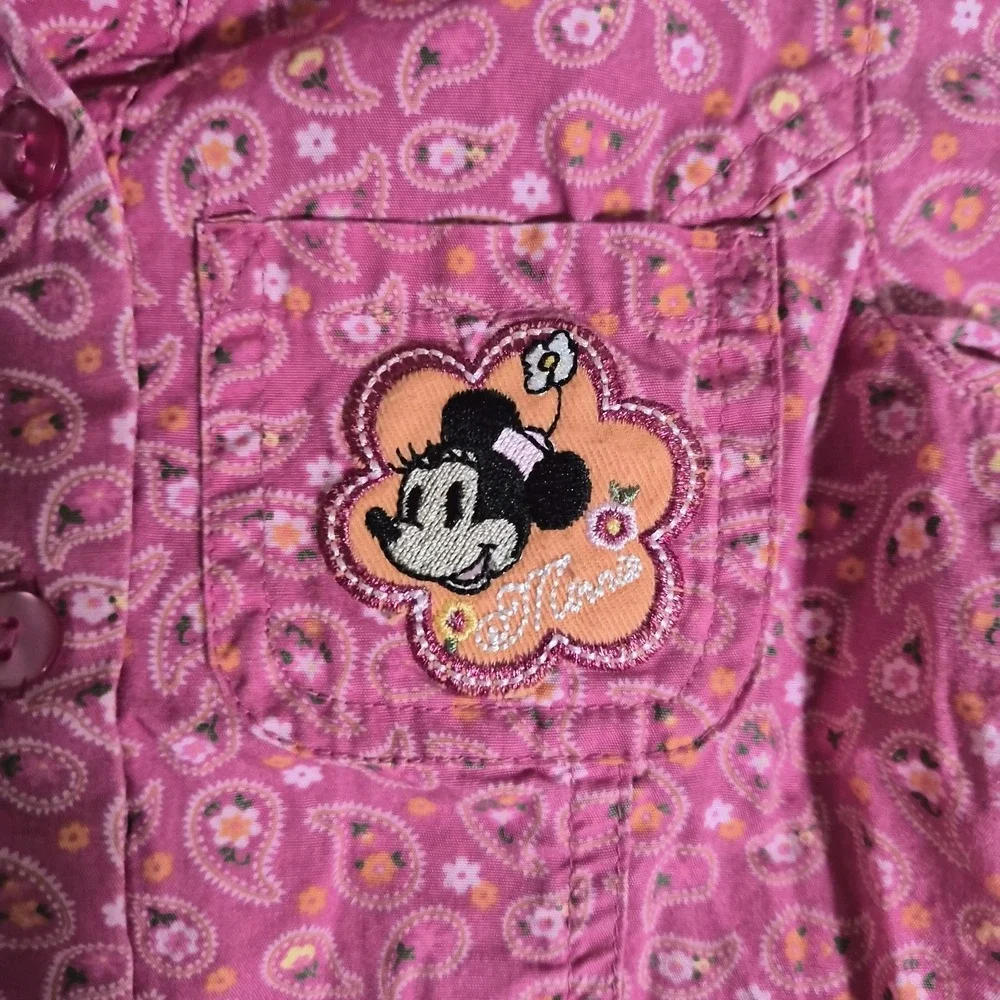 Vintage Disney Minnie Mouse Toddler Girl Button Up Shirt Pink‎ Paisley 24M Y2K