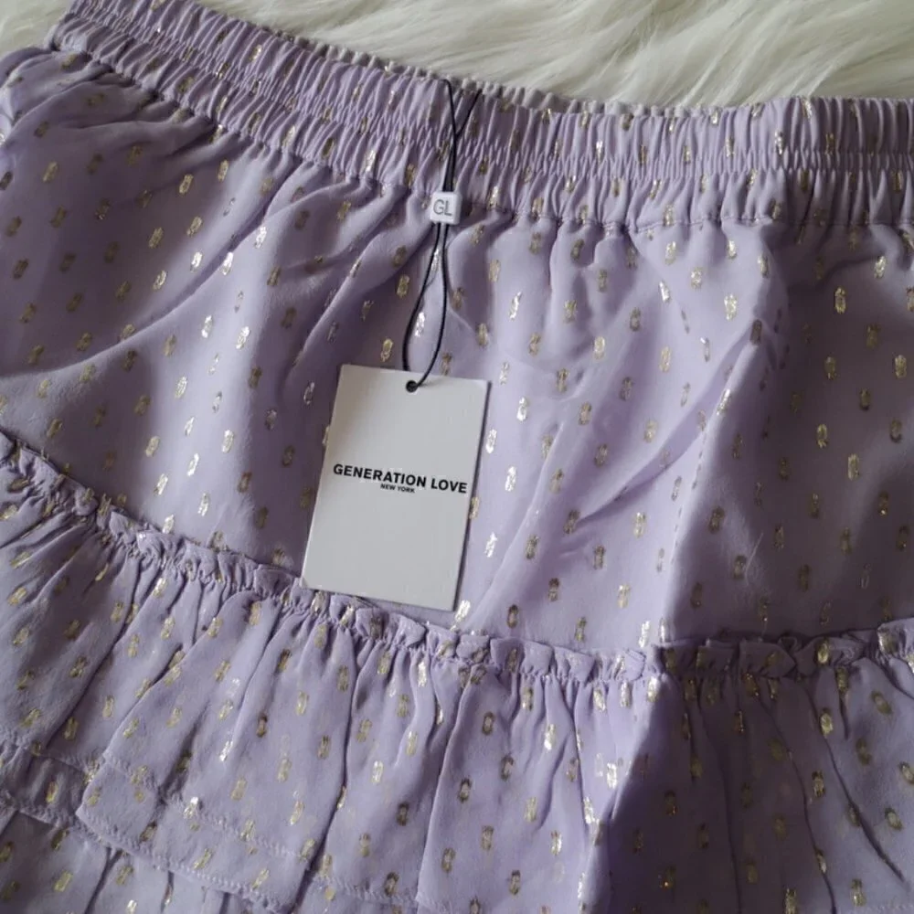 NWT Generation Love High Waist Ruffle Lilac Purple Silk Mini Skirt Size XS