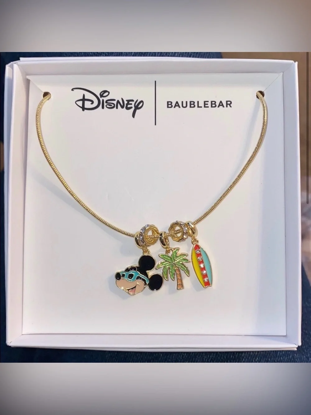 BaubleBar Disney Mickey Mouse Beach Charm Necklace NWT Summer Vacation Boxed