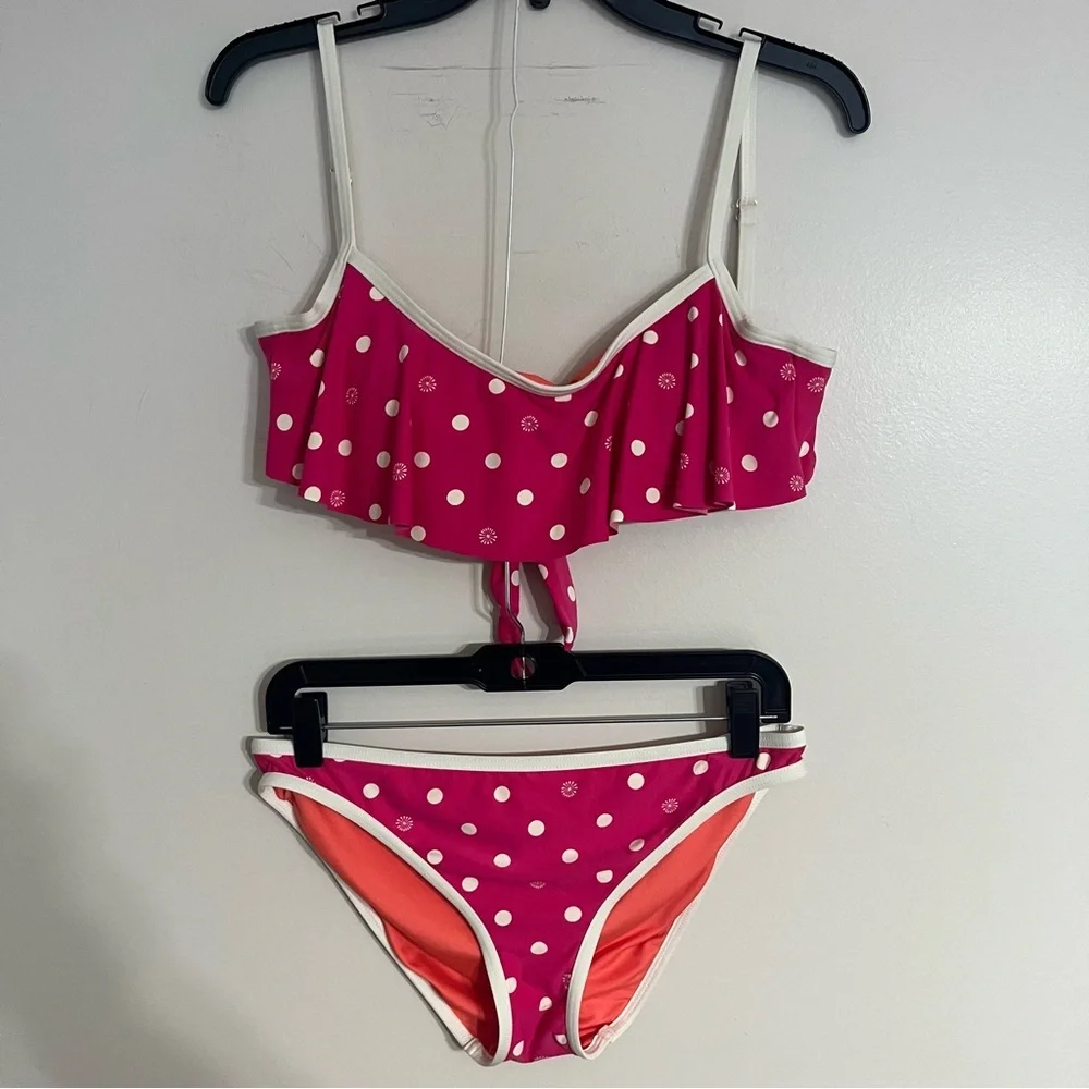Women's‎ Coco Rave Pink Polka Dot Bikini Set Size Medium/Large Top Large Bottoms