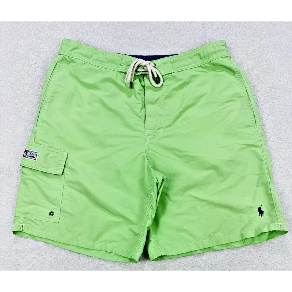 Polo Ralph Lauren Men's L Lime Green Mesh Lined Swim Trunks Pony Logo‎ Cargo